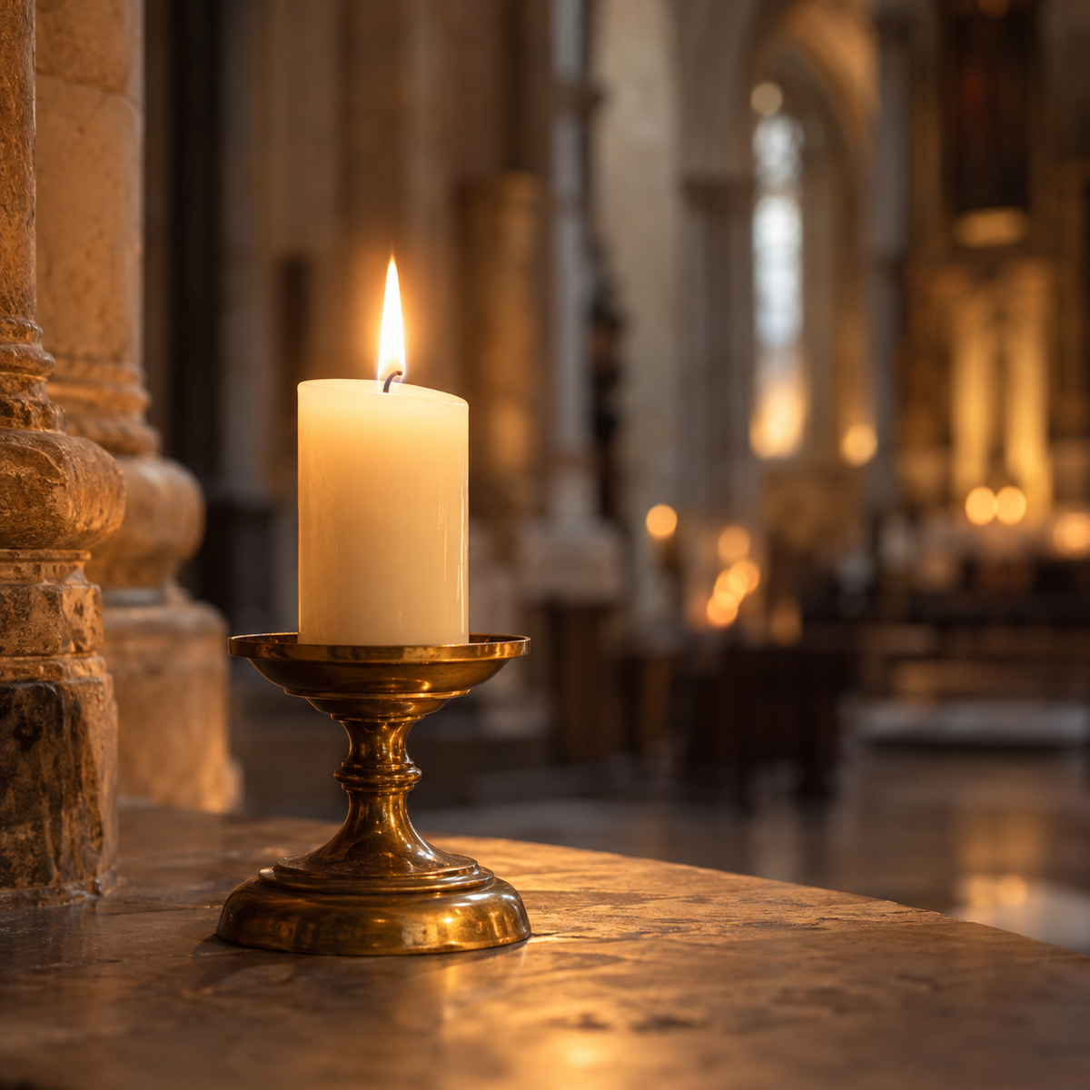 Una vela encendida en una iglesia