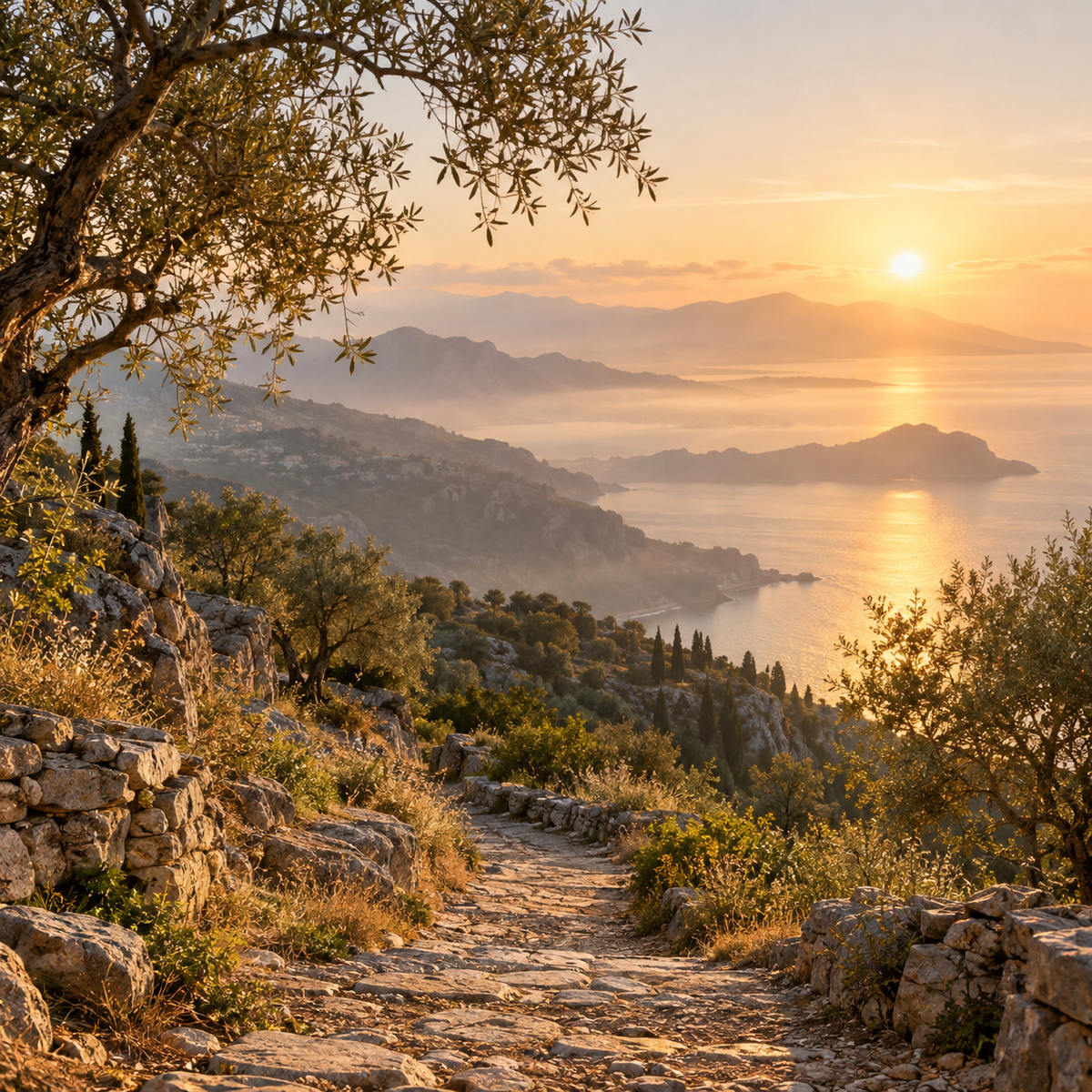 Un camino tranquilo al amanecer